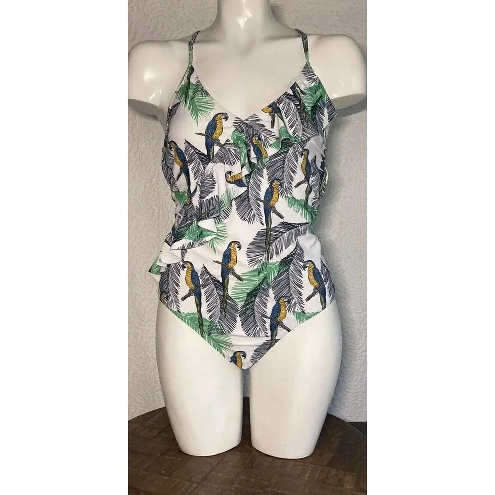 Eomenie Swimsuits Womens Birds Tropical Print One Piece Bathing Suits Small